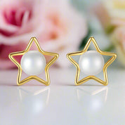 Cute Fresh Water Pearl Star Stud Earrings-Black Diamonds New York