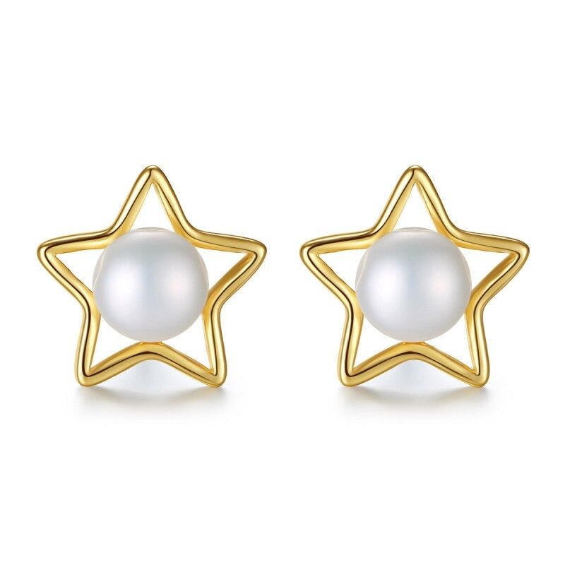 Cute Fresh Water Pearl Star Stud Earrings-Black Diamonds New York