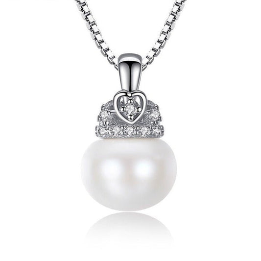 JOYMARK Cubic Zirconia Heart Crown Fresh Water Pearl Pendant Necklaces S925 Sterling Silver Jewelry For Women JPN307 - Black Diamonds New York