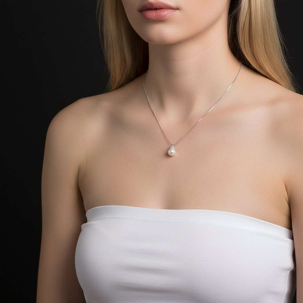 Cute Heart Crown Fresh Water Pearl Pendant Necklace-Black Diamonds New York