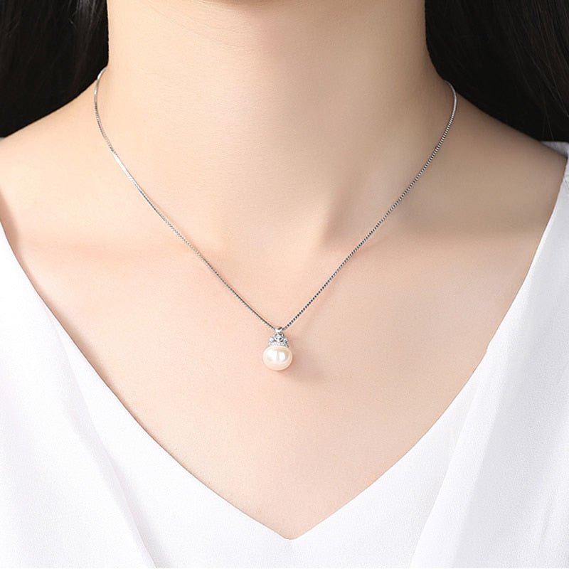 Cute Heart Crown Fresh Water Pearl Pendant Necklace-Black Diamonds New York
