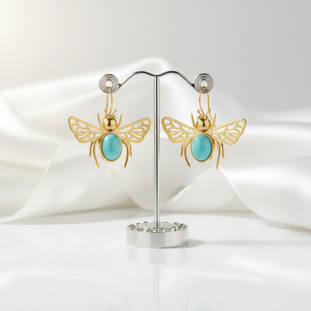 Cute Hollow Out Honeybee Dangle Earrings-Black Diamonds New York