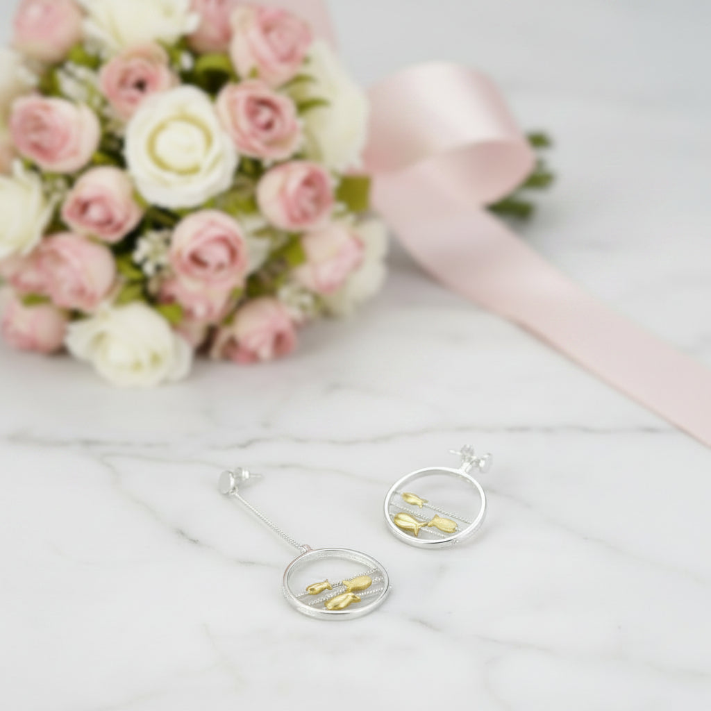 Cute Moving Happy Fishes Dangle Earrings-Black Diamonds New York
