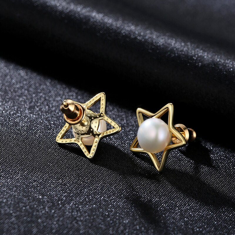 Cute Natural Fresh Water Pearl Star Stud Earrings Elegant-Black Diamonds New York