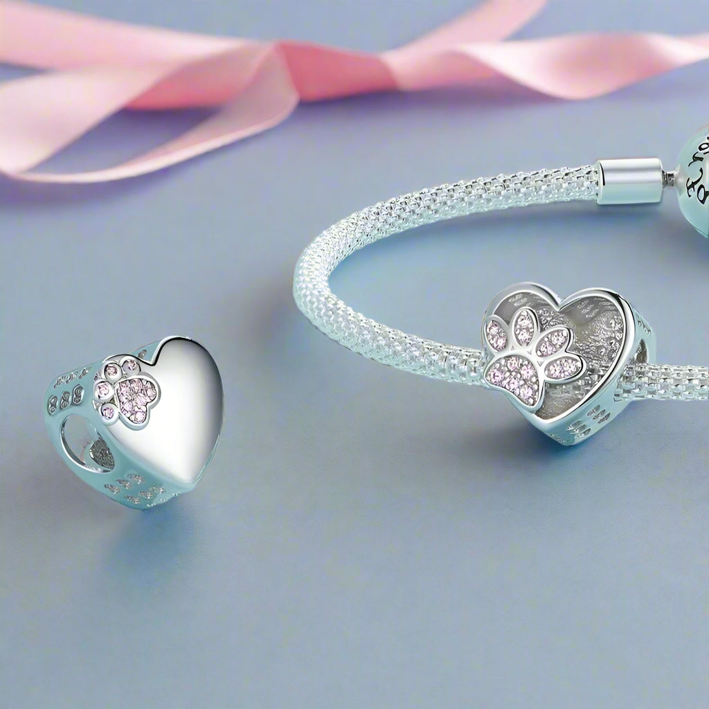 Cute Paw Print Heart-Shaped Bead-Black Diamonds New York