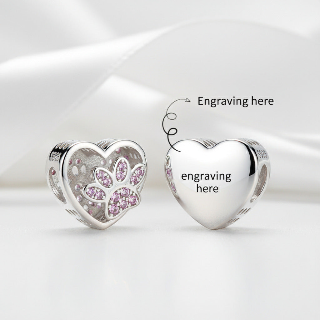Cute Paw Print Heart-Shaped Bead-Black Diamonds New York