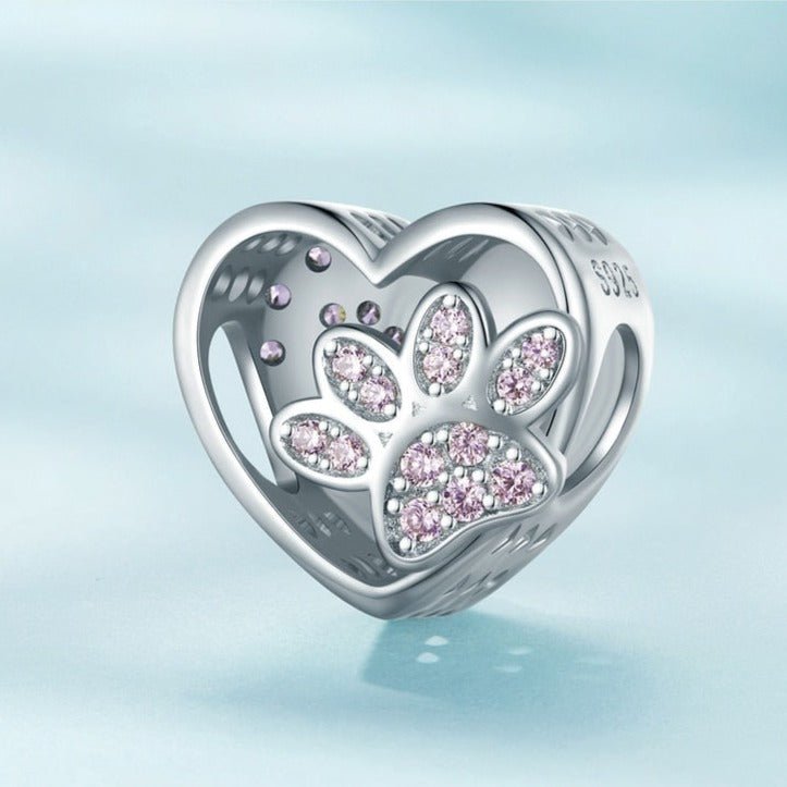 Cute Paw Print Heart-Shaped Bead-Black Diamonds New York