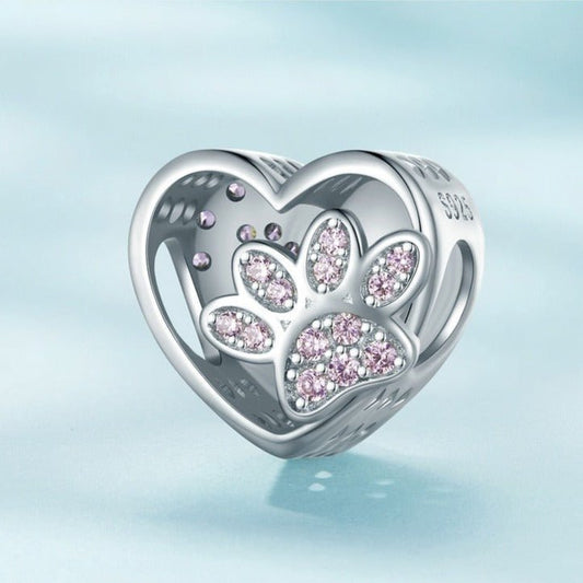 Cute Paw Print Heart-Shaped Bead