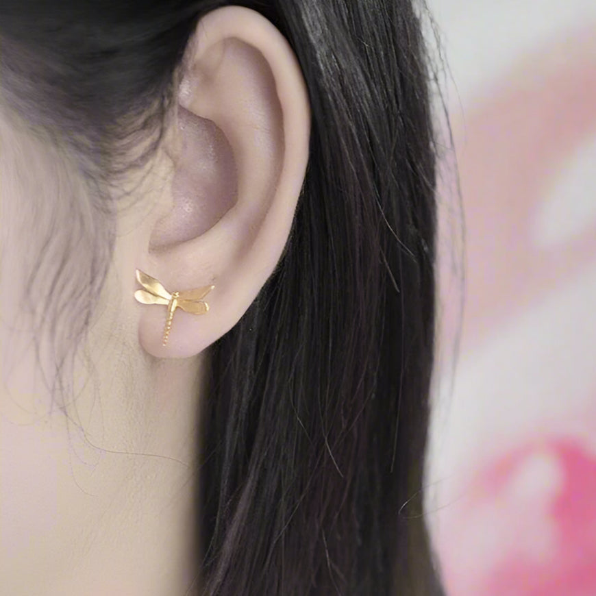 Cute Tiny Dragonfly Stud Earrings-Black Diamonds New York