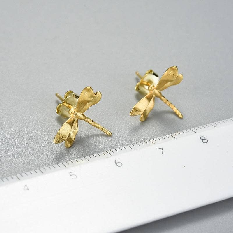 Cute Tiny Dragonfly Stud Earrings-Black Diamonds New York