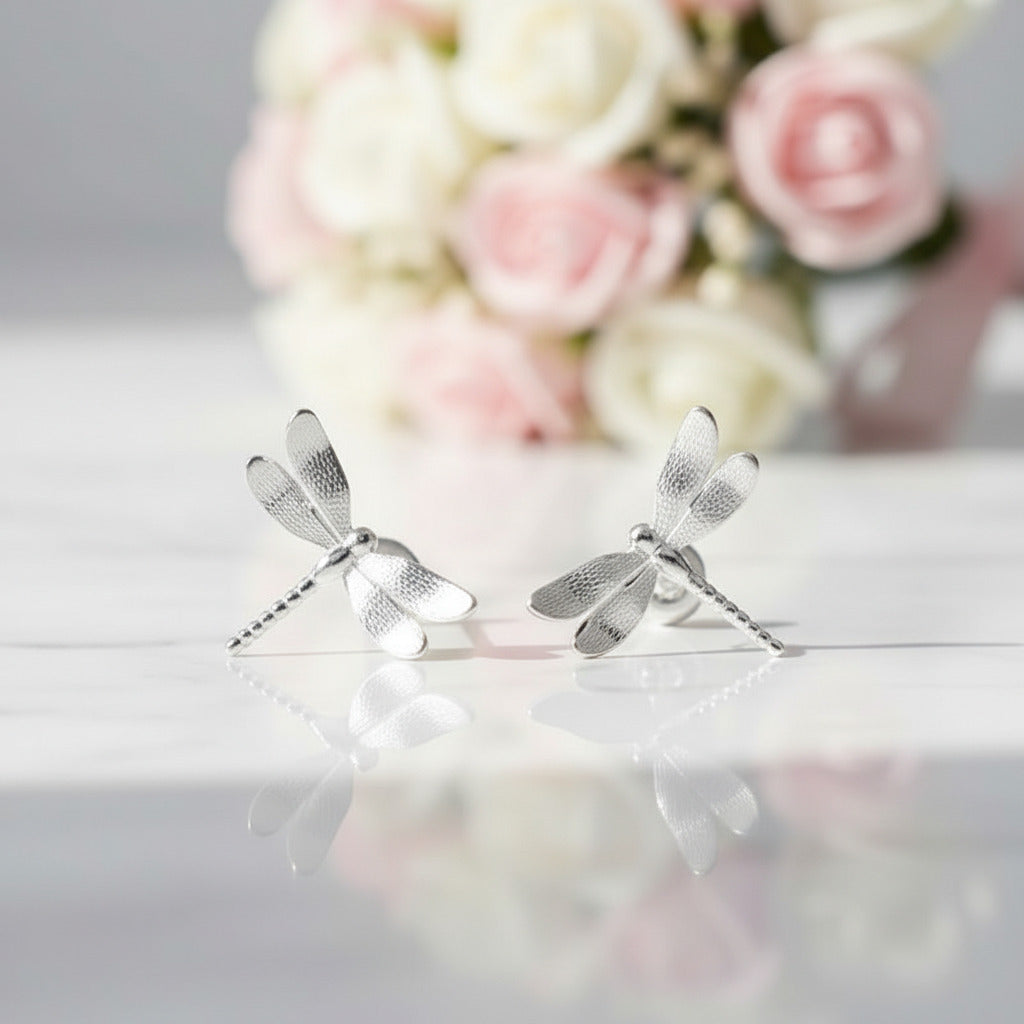 Cute Tiny Dragonfly Stud Earrings-Black Diamonds New York