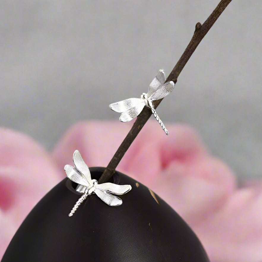 Cute Tiny Dragonfly Stud Earrings-Black Diamonds New York