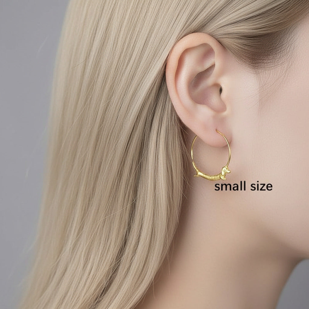 Dachshund Dog Big Round Hoop Earrings-Black Diamonds New York