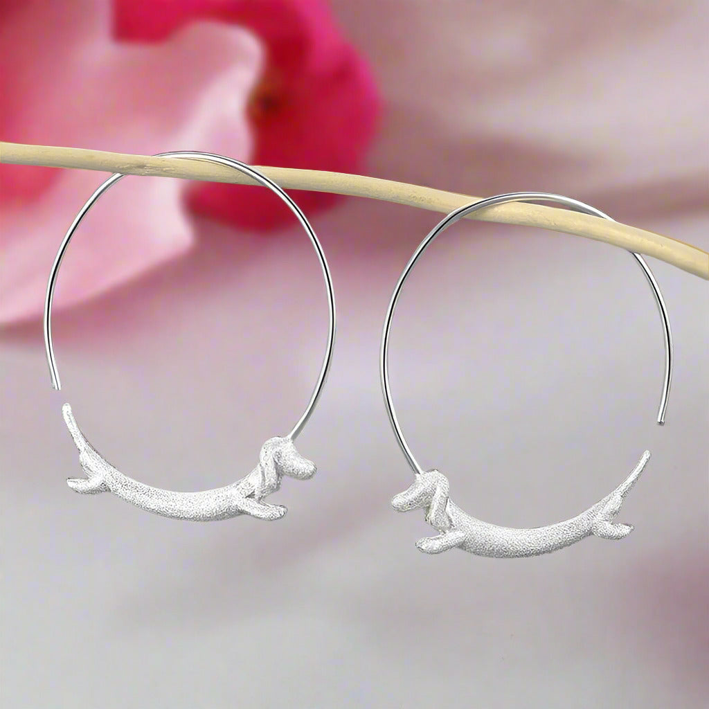 Dachshund Dog Big Round Hoop Earrings-Black Diamonds New York