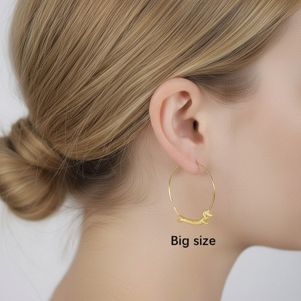 Dachshund Dog Big Round Hoop Earrings-Black Diamonds New York