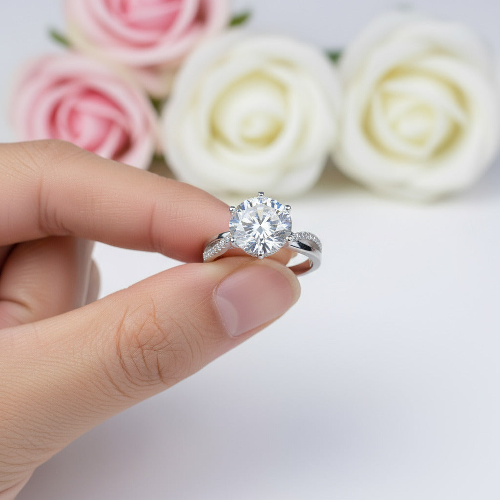 Dainty 6 Claw 3.0 Ct Brilliant Cut Diamond Twist Ring-Black Diamonds New York