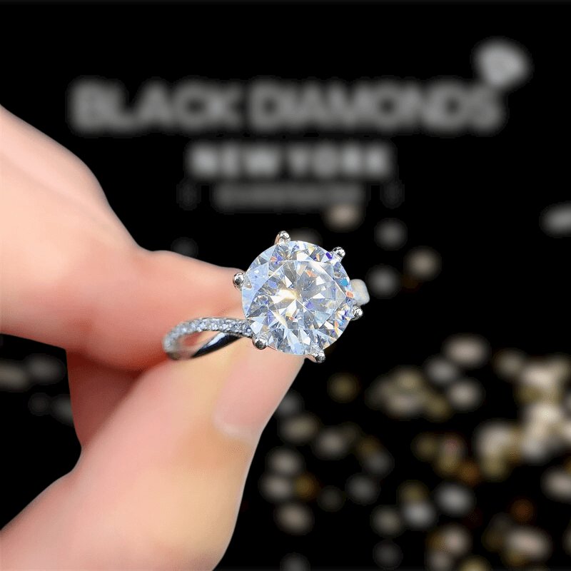 Dainty 6 Claw 3ct Brilliant Cut Moissanite Twist Ring-Black Diamonds New York