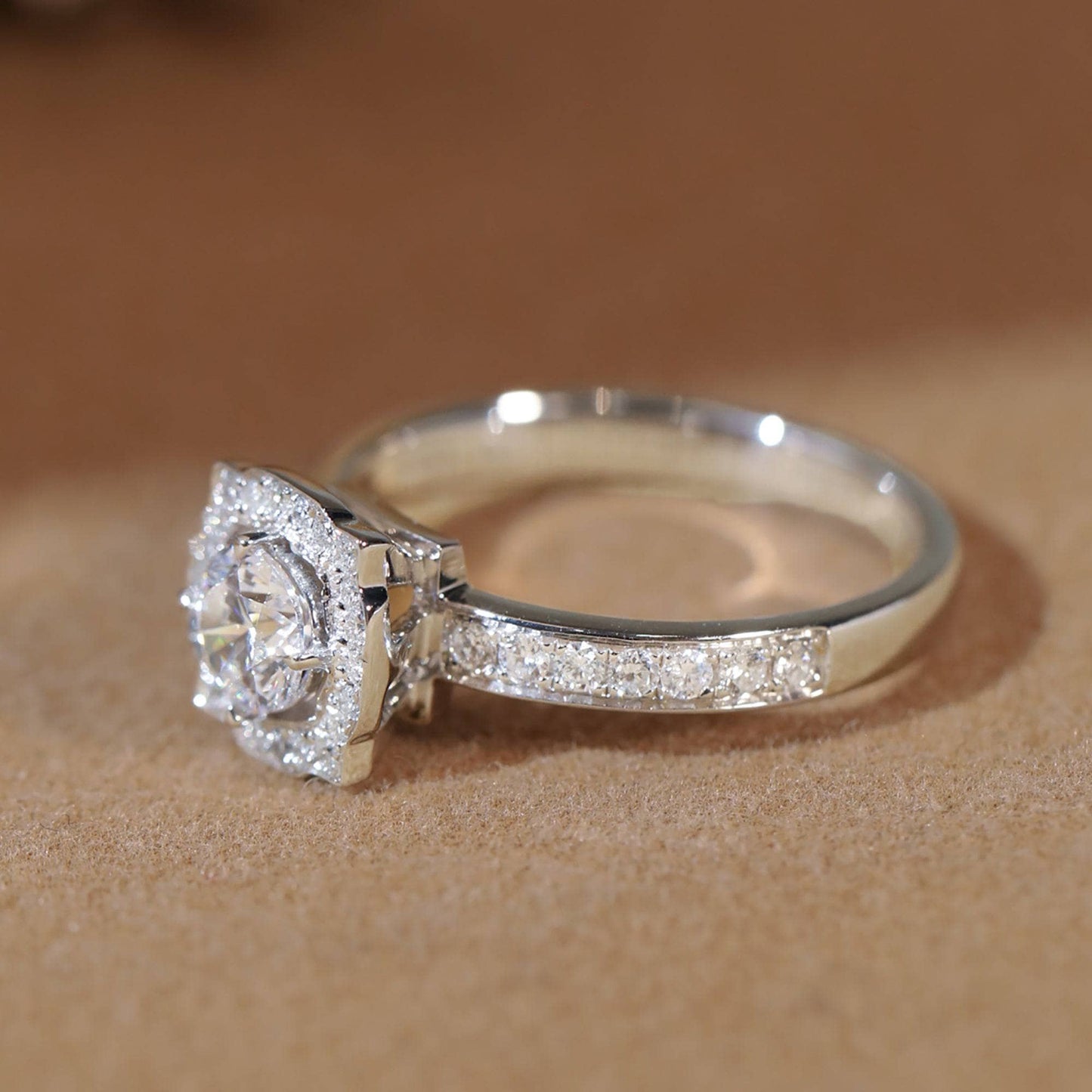 Dainty Round Cut Moissanite Halo Art Deco Engagement Ring-Black Diamonds New York