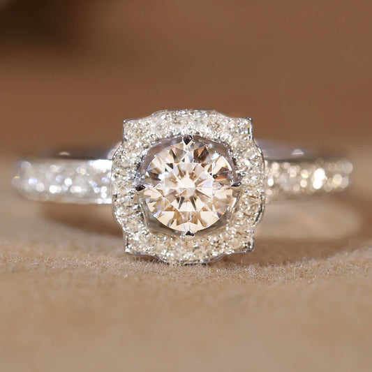 Dainty Round Cut Moissanite Halo Art Deco Engagement Ring - Black Diamonds New York