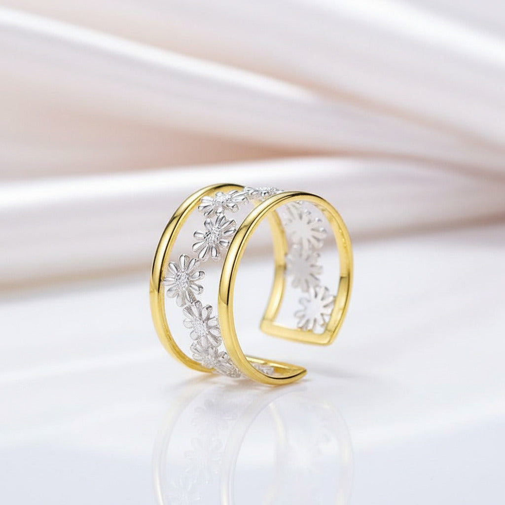 Daisy Flower Adjustable Ring-Black Diamonds New York