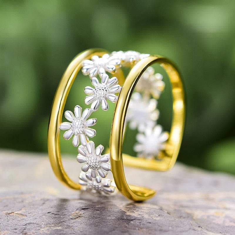 Daisy Flower Adjustable Ring-Black Diamonds New York
