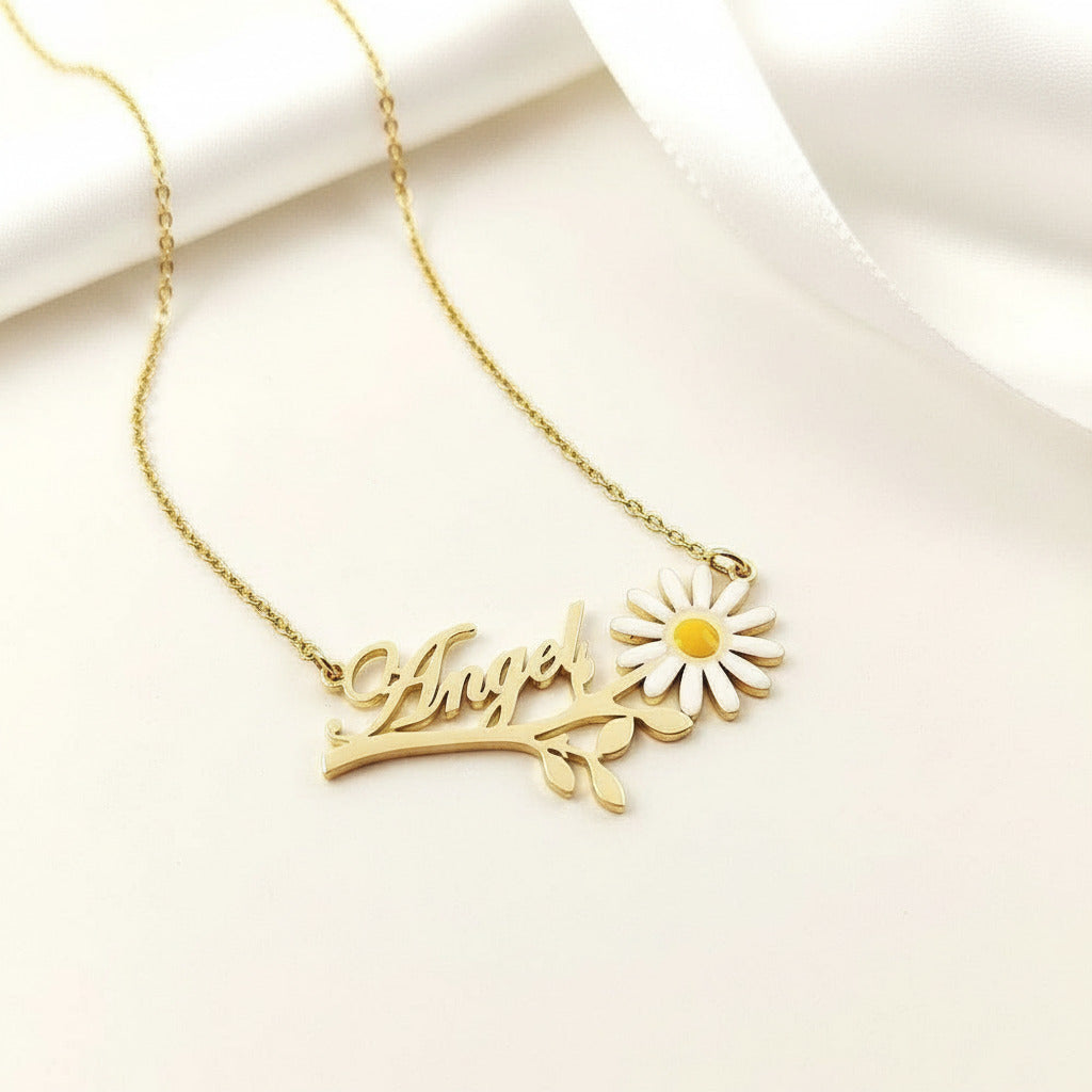 Daisy Flower Personalized Necklace-Black Diamonds New York