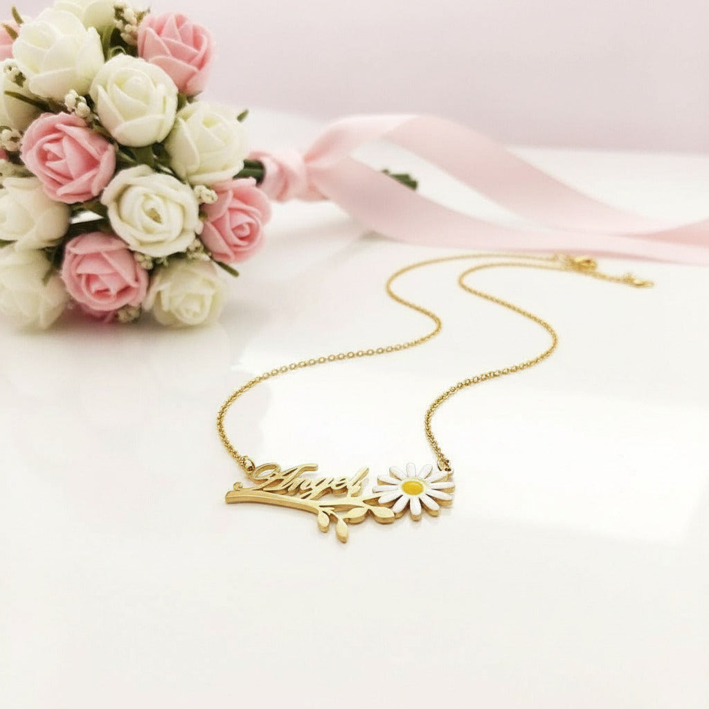 Daisy Flower Personalized Necklace-Black Diamonds New York