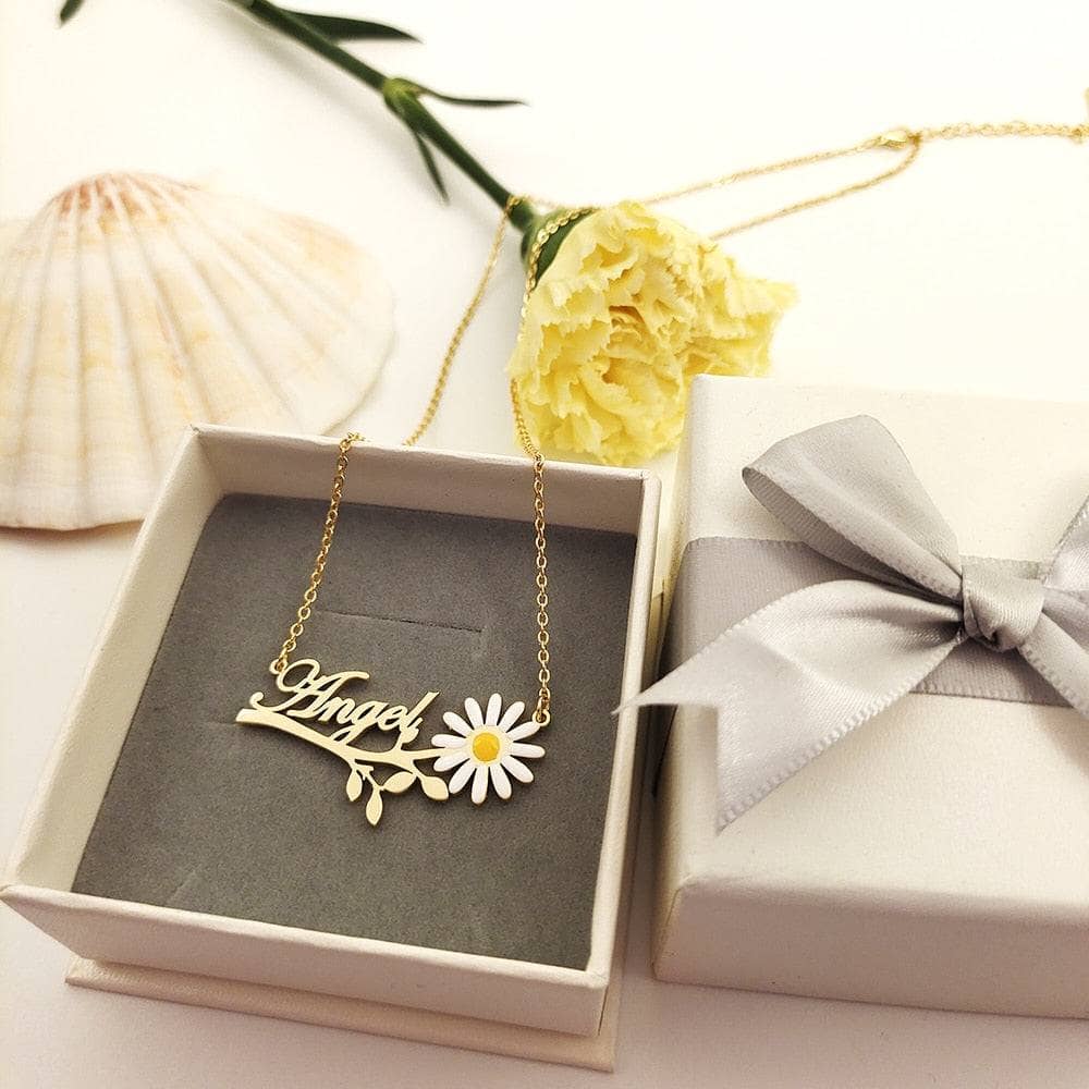 Daisy Flower Personalized Necklace - Black Diamonds New York