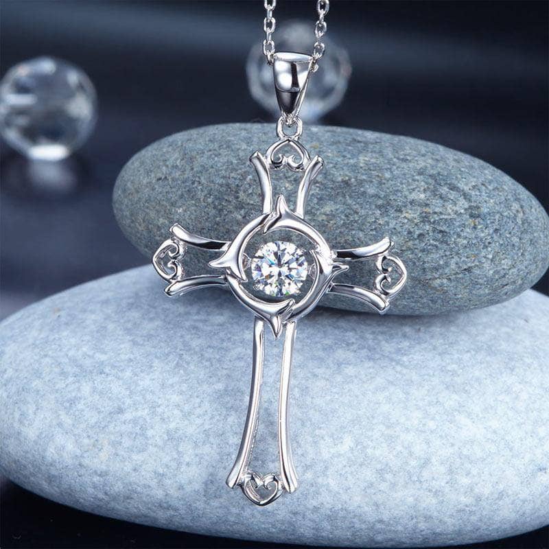 Dancing Stone Heart Cross Pendant Necklace-Black Diamonds New York