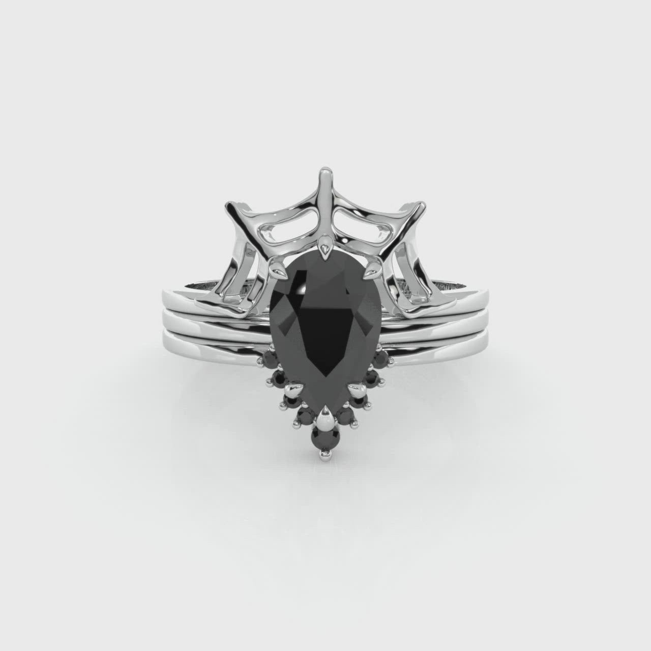 I Got You- 3pc Black Pear Cut Diamond Spider Web Promise Ring