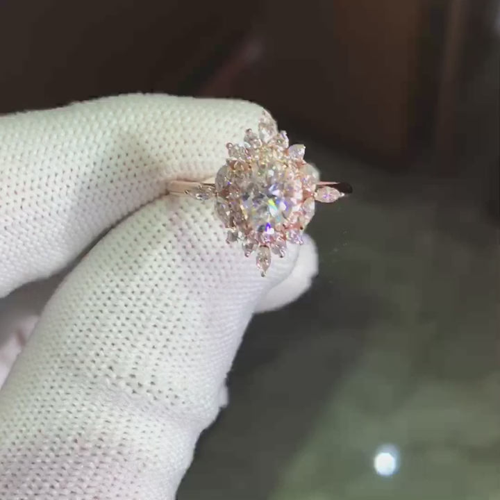 14k Gold Oval Cut 1.0 Ct Diamond Option Antique Flower Engagement Ring