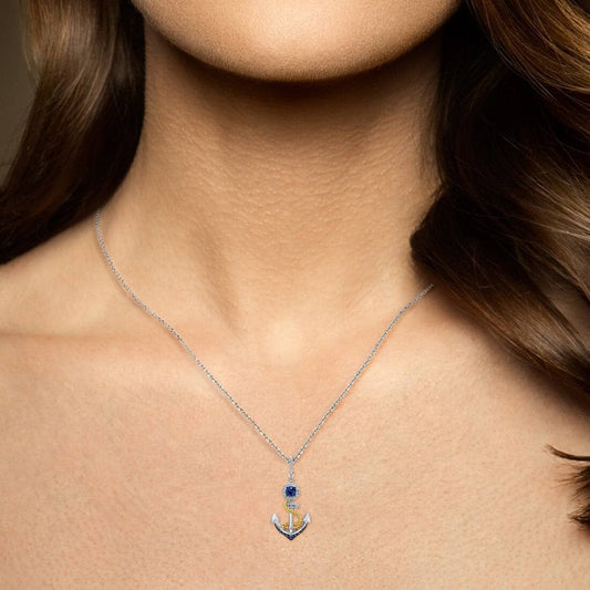 Delicate Anchor with Created Diamonds Pendant-Black Diamonds New York