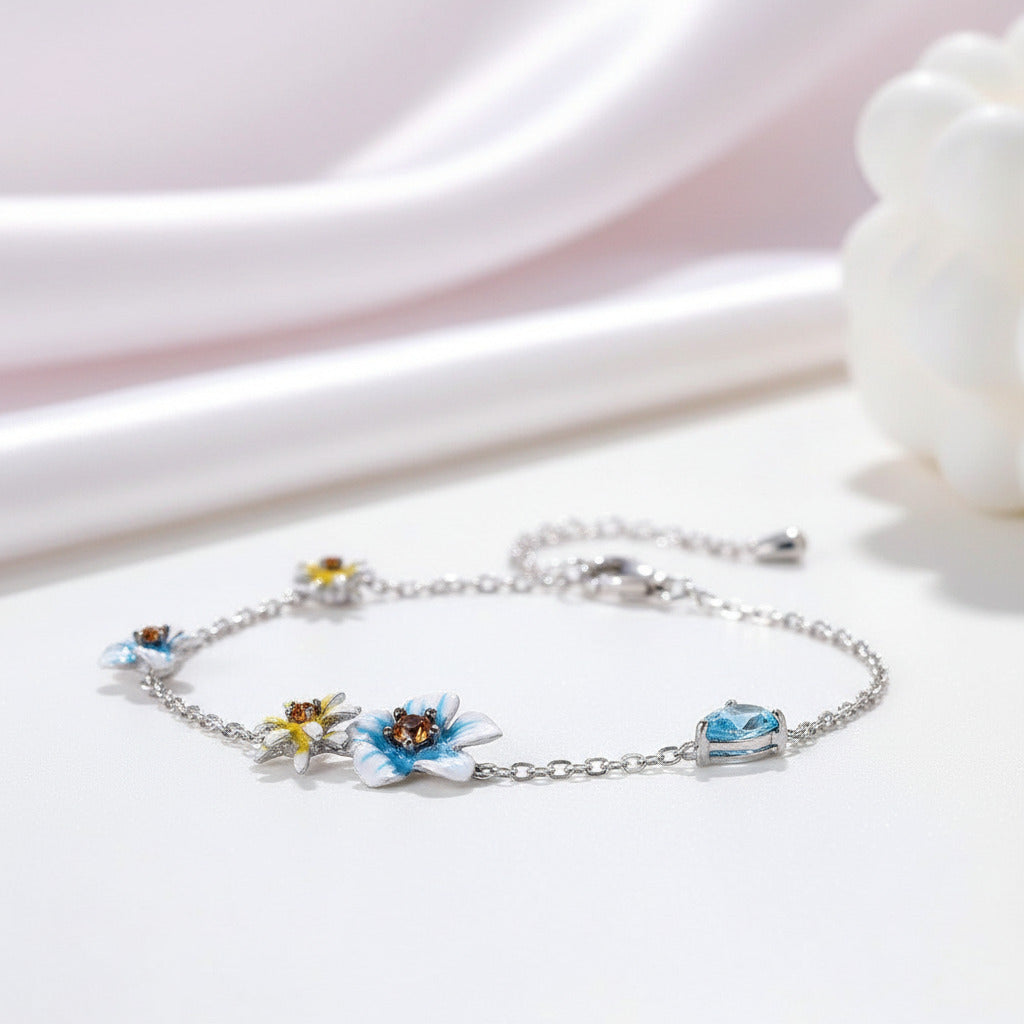 Delicate Blooming Flower Adjustable Bracelet-Black Diamonds New York