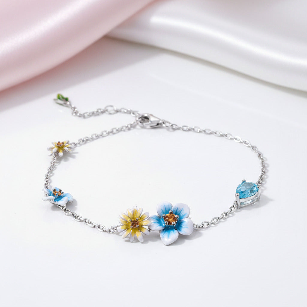 Delicate Blooming Flower Adjustable Bracelet-Black Diamonds New York