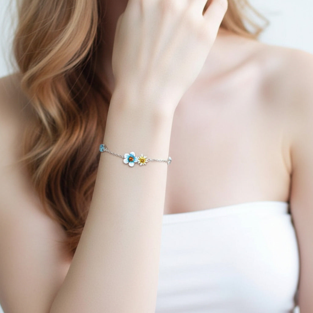 Delicate Blooming Flower Adjustable Bracelet-Black Diamonds New York