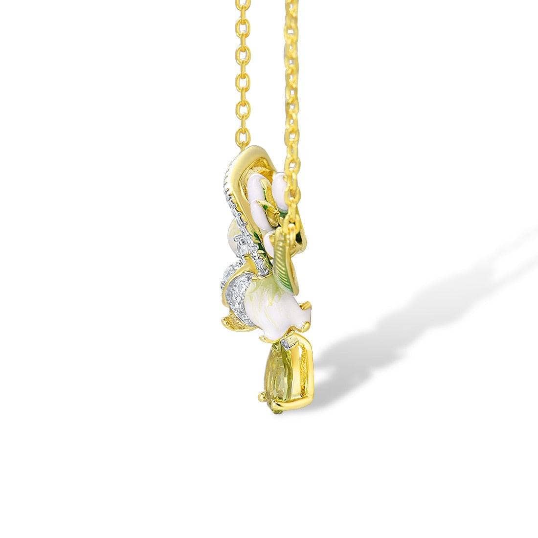 Delicate Enamel Flower with Created Diamond Necklace-Black Diamonds New York