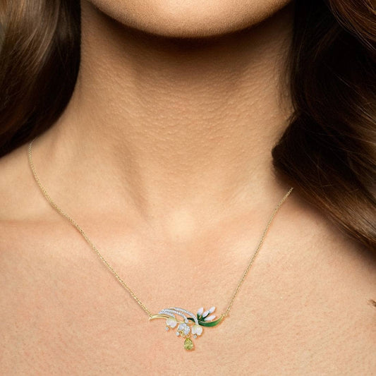 Delicate Enamel Flower with Created Diamond Necklace-Black Diamonds New York