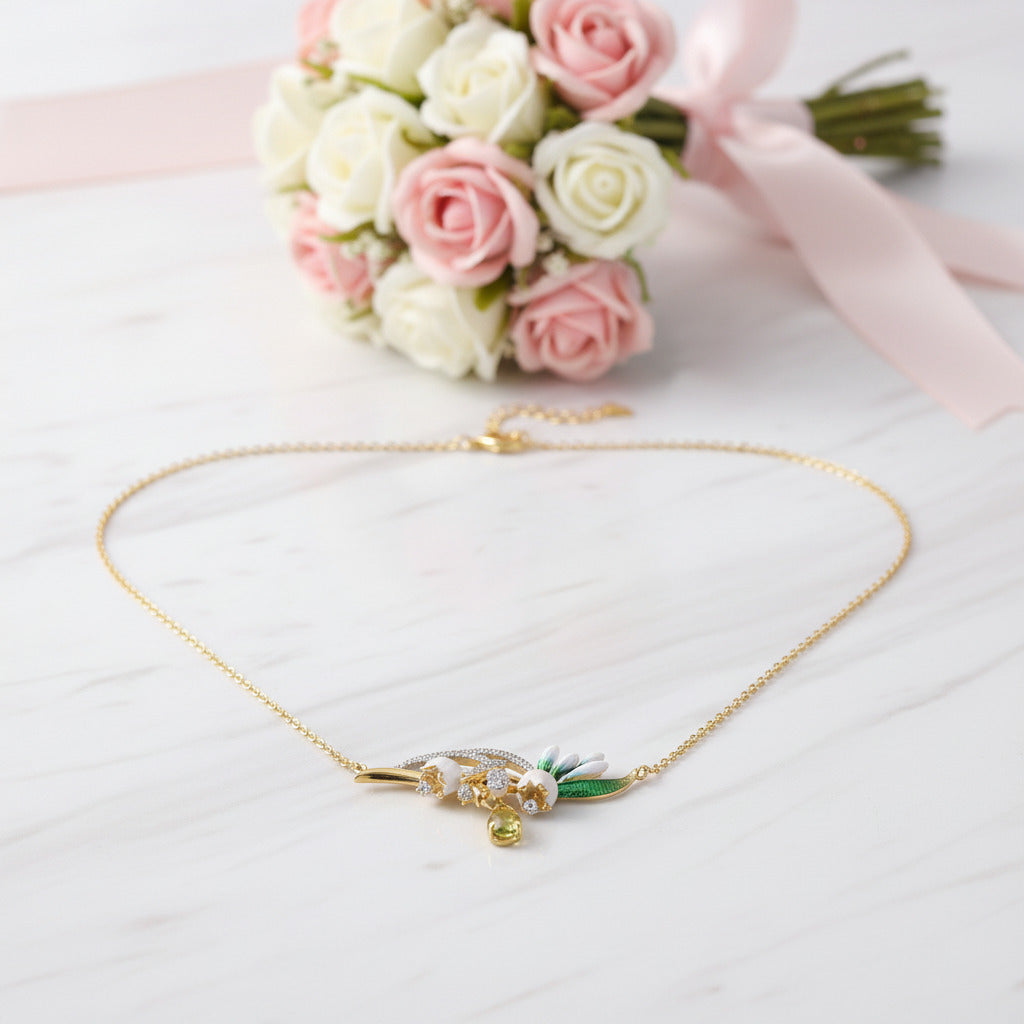 Delicate Enamel Flower with Diamond Option Necklace-Black Diamonds New York