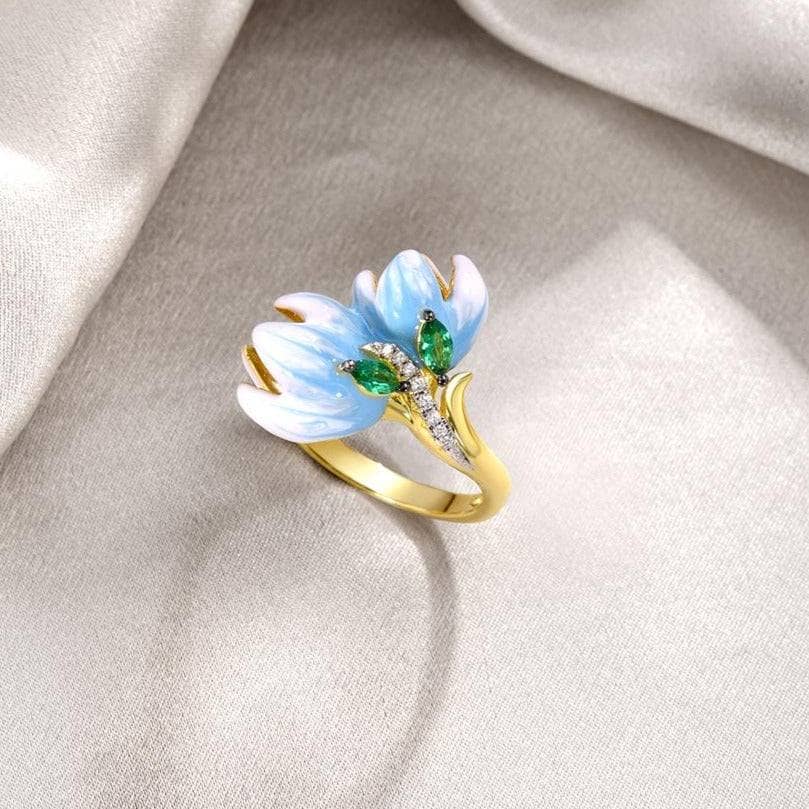 Delicate Enamel Orchid Flower Ring – Black Diamonds New York