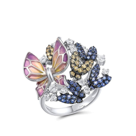 Delicate Created Diamond Butterfly Ring-Black Diamonds New York