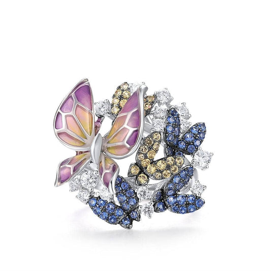 Delicate Created Diamond Butterfly Ring-Black Diamonds New York
