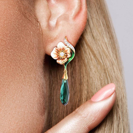 Delicate Flower Dangling Earrings-Black Diamonds New York