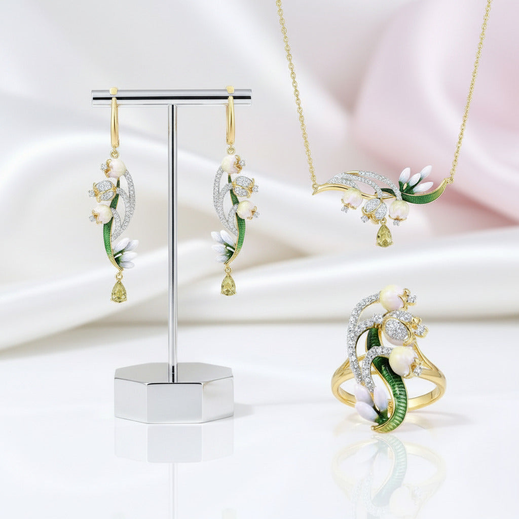 Delicate Flower with Diamond Option Jewelry Set-Black Diamonds New York