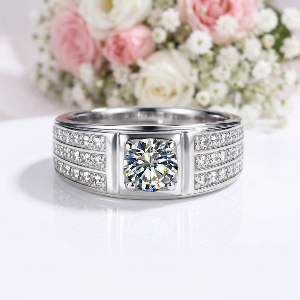 Delicate Men's Ring Rows Of Diamond Options-Black Diamonds New York