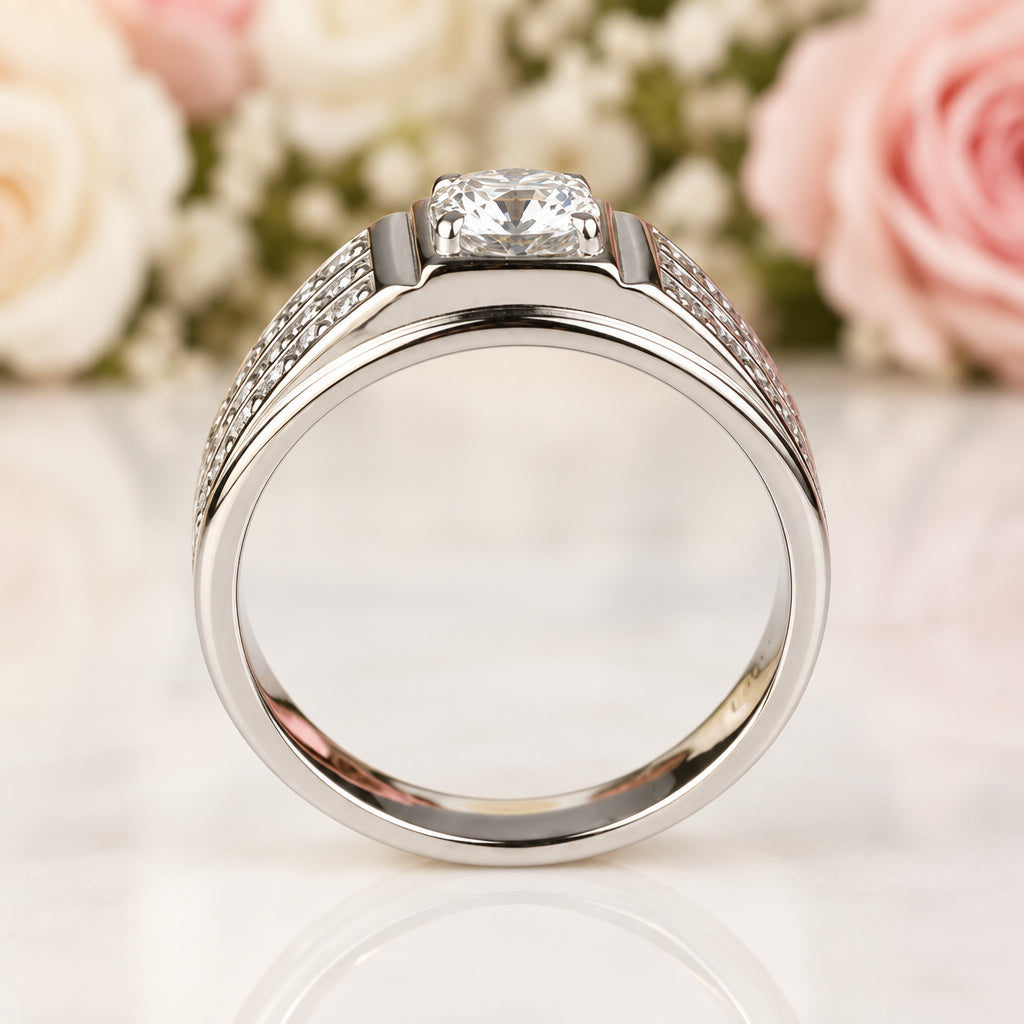 Delicate Men's Ring Rows Of Diamond Options-Black Diamonds New York