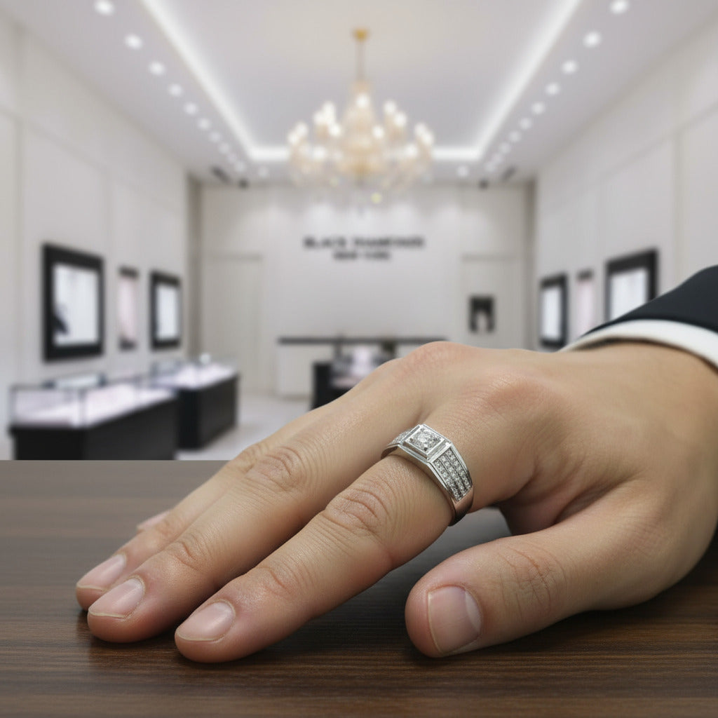 Delicate Men's Ring Rows Of Diamond Options-Black Diamonds New York
