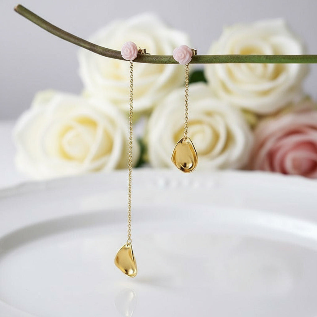 Delicate Sea Shell Rose Petals Drop Earrings-Black Diamonds New York