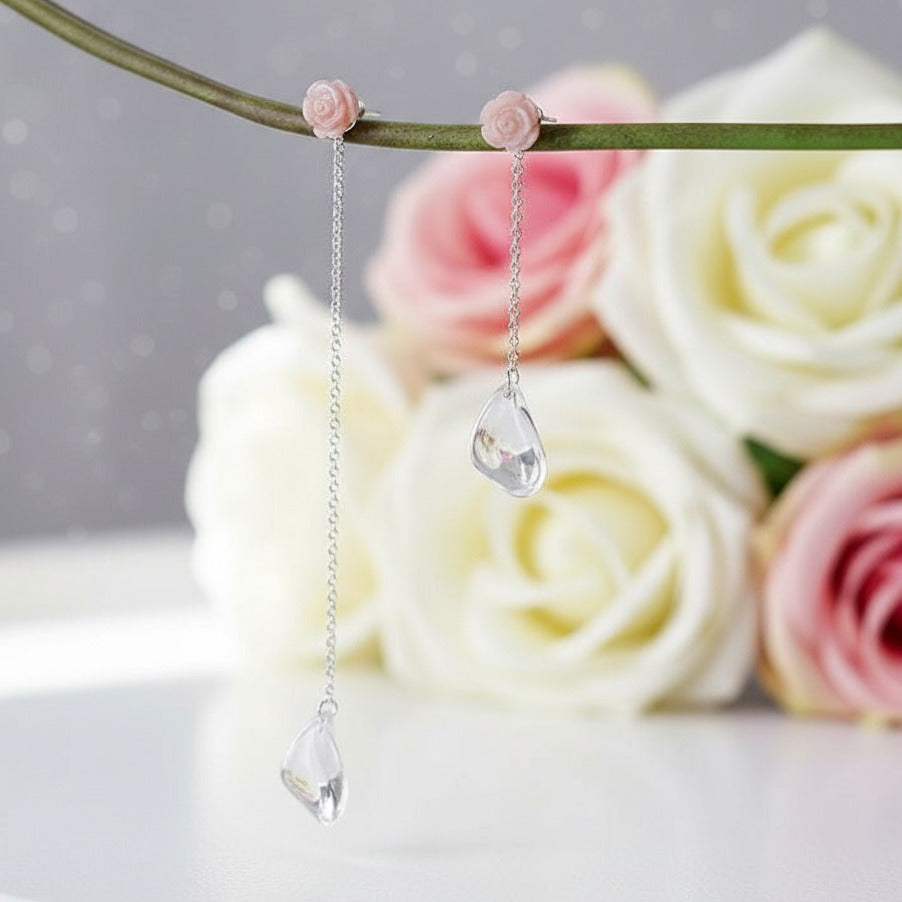 Delicate Sea Shell Rose Petals Drop Earrings-Black Diamonds New York