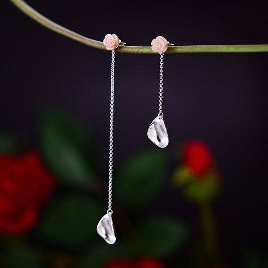 Delicate Sea Shell Rose Petals Drop Earrings-Black Diamonds New York