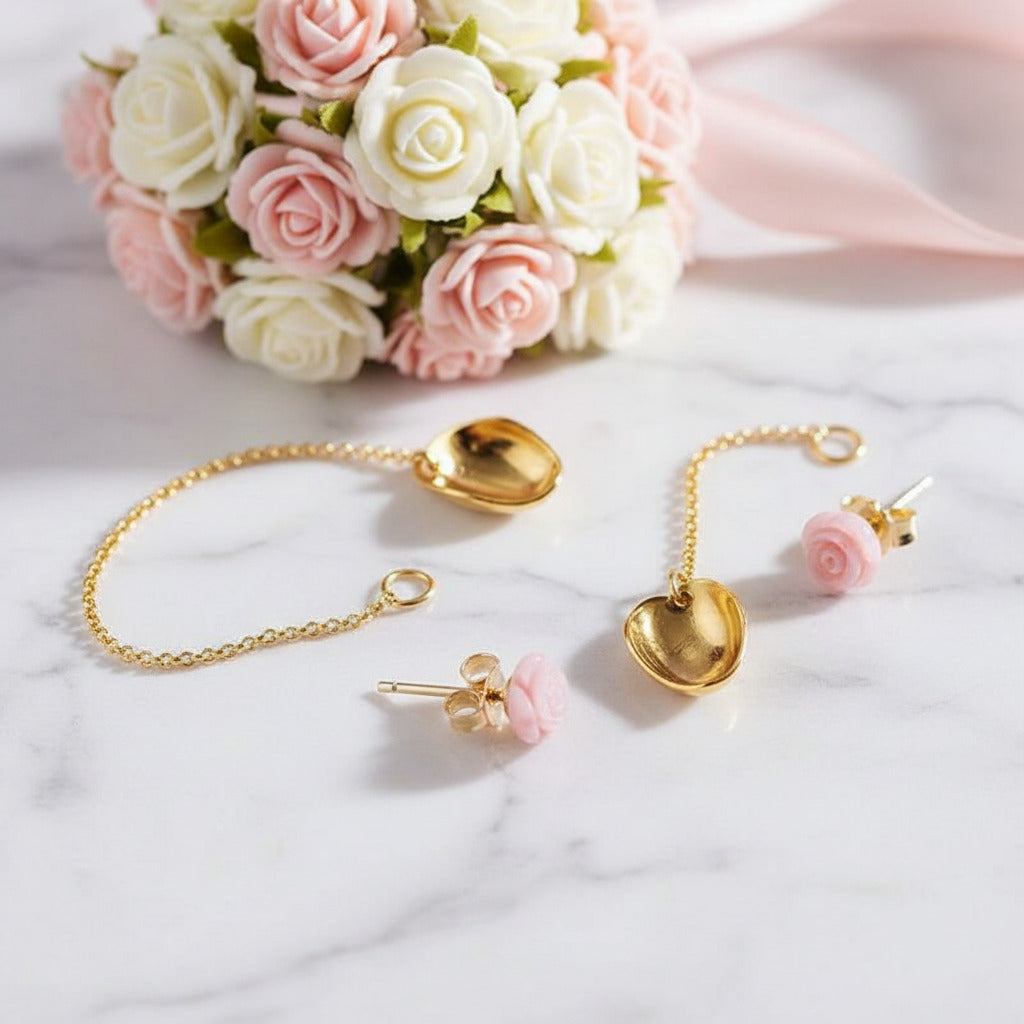 Delicate Sea Shell Rose Petals Drop Earrings-Black Diamonds New York
